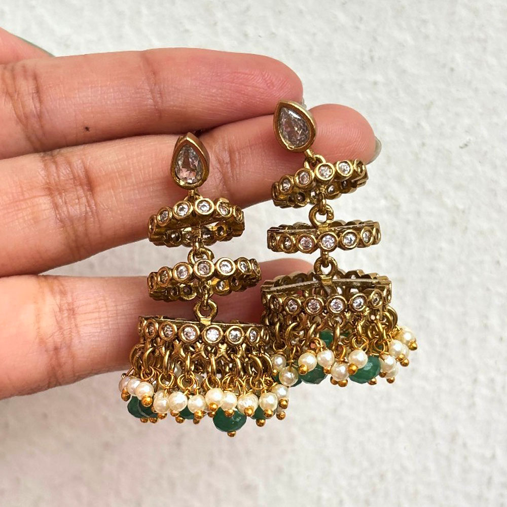 Handmade Brass Metal Jewellery Pearl Layer Jhumka Earrings